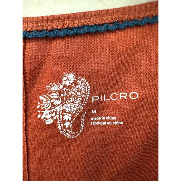 ANTHROPOLOGIE Orange Waffle Knit Long Sleeve Top Flare Crochet Cuff Boho Medium - Picture 6 of 8